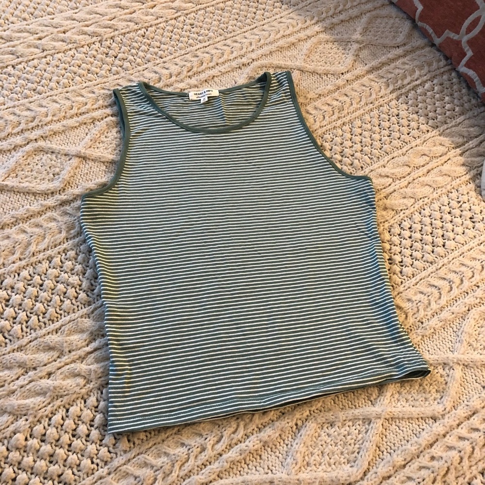 Green and White Striped Crop Tank